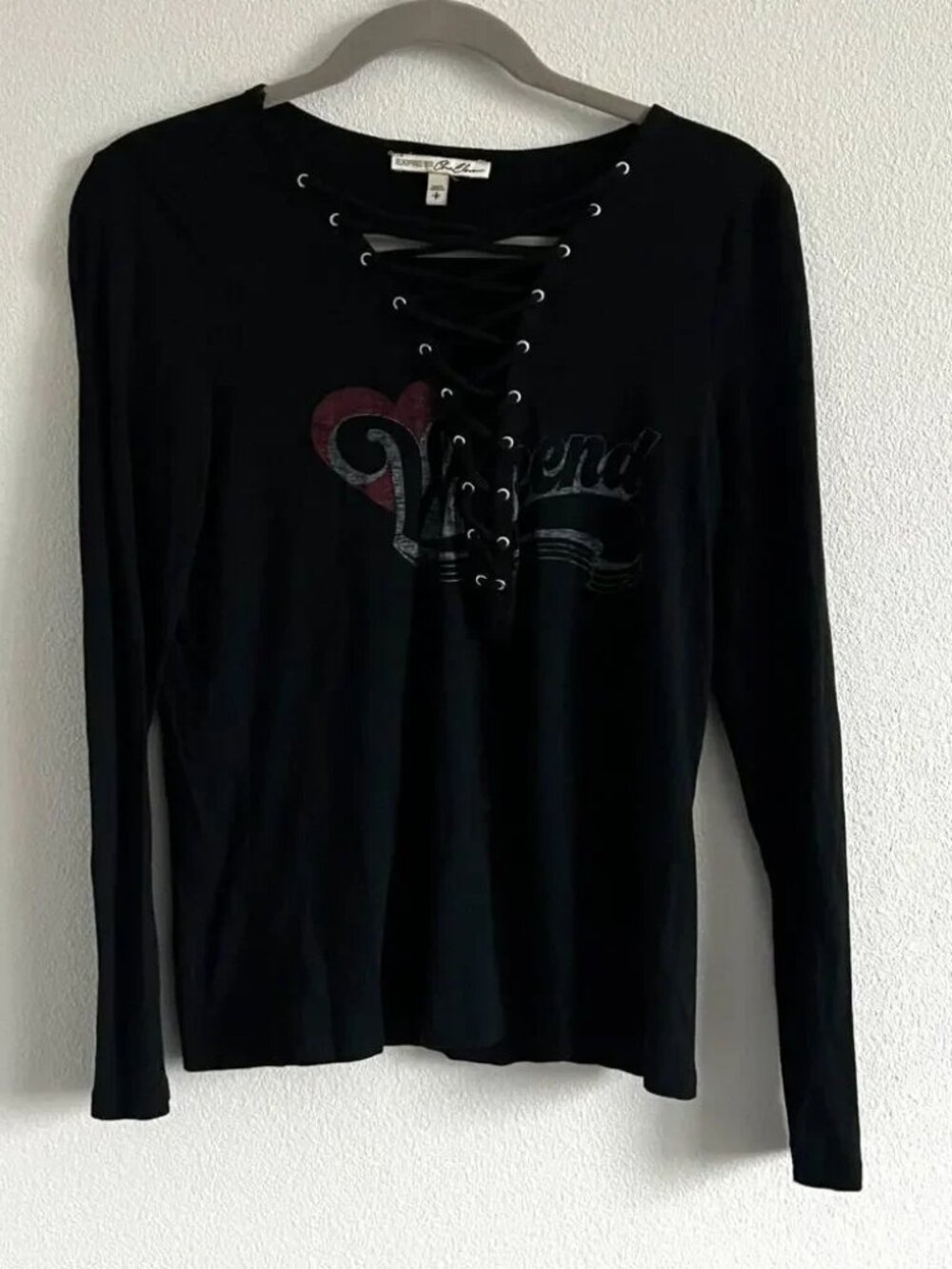 Express One Eleven Black Weekend Long-Sleeve T-Shirt S 2010s Grunge Indie Sleaze